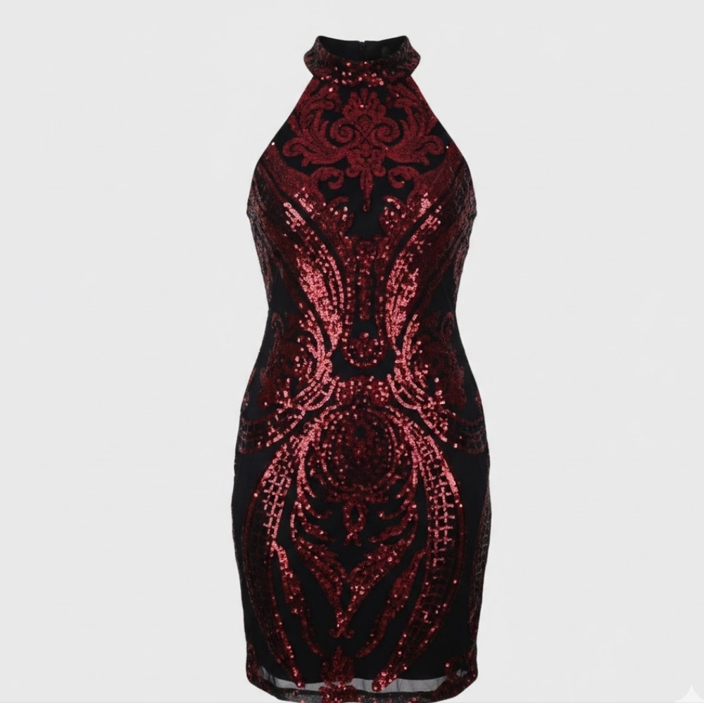 Red and Black Sequin Dress